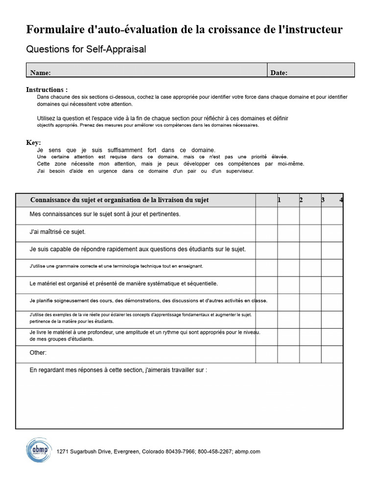 Auto-évaluation de la croissance des instructeurs | PDF | Apprentissage ...