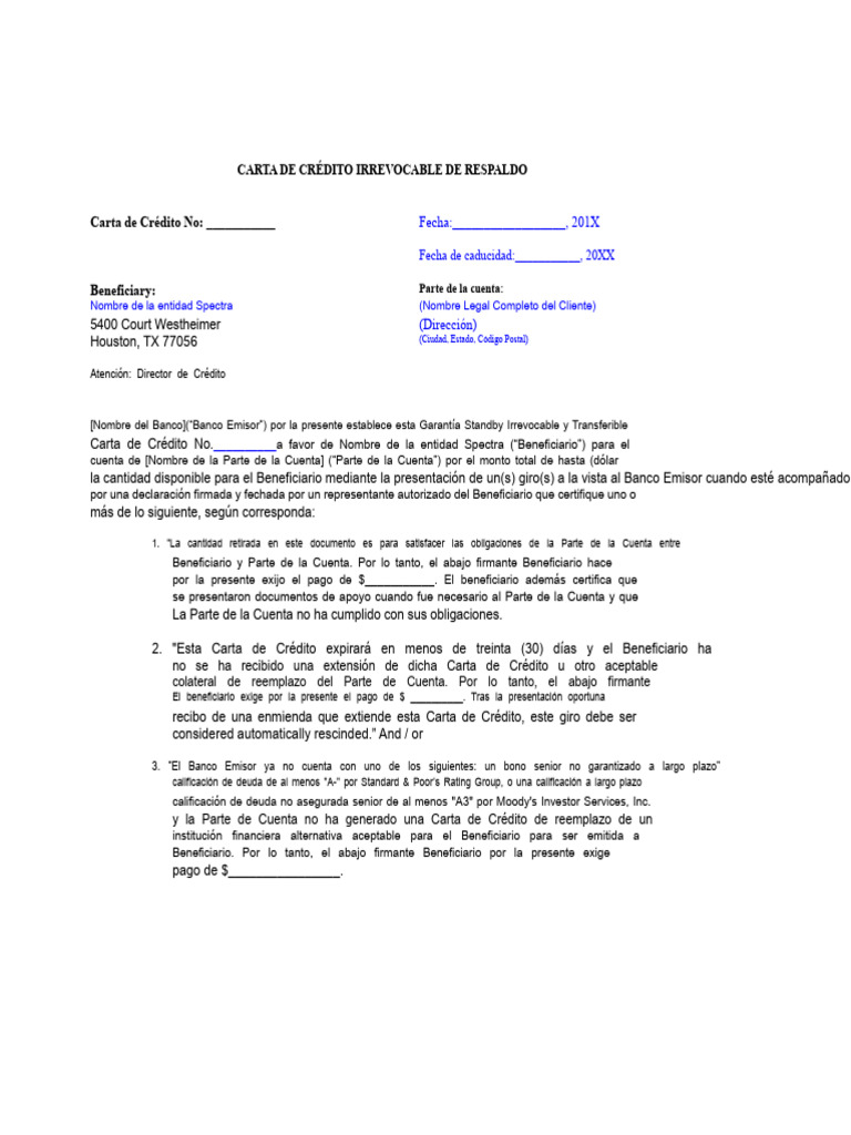 Carta de Crédito Irrevocable y Transferible | PDF | Carta de crédito ...