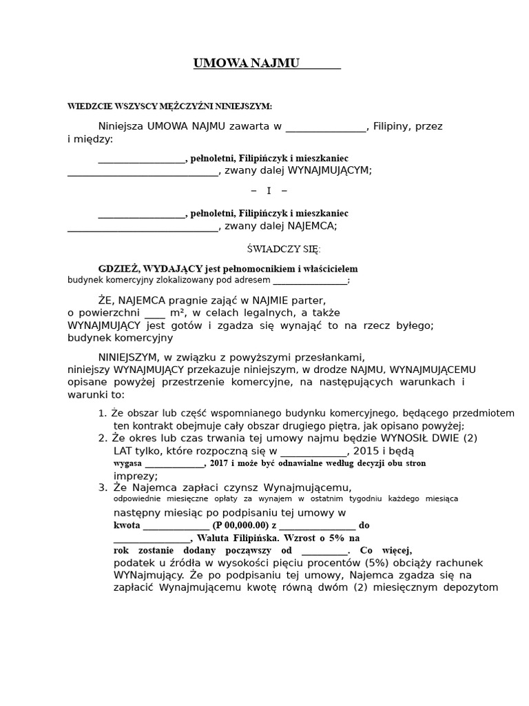 Umowa Najmu (Przykład) | PDF
