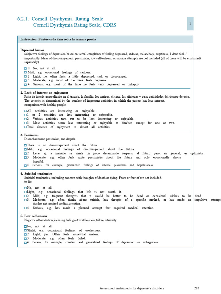 Cornell Dysthymia Rating Scale (CDRS) | PDF | Anxiety | Panic Attack
