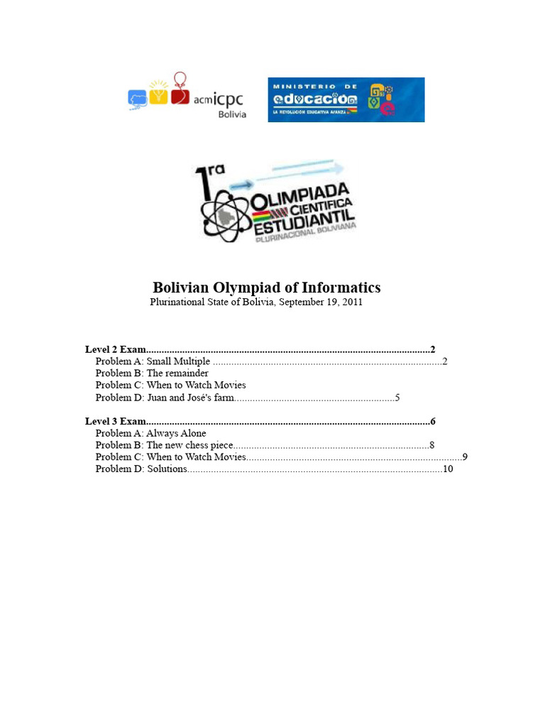 Bolivian Olympiad Informatics Exam Problems | PDF | Object Oriented ...