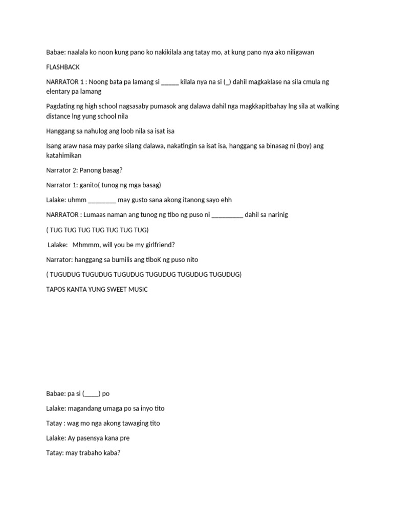 Tula Dula, Panliligaw Noon Script | PDF