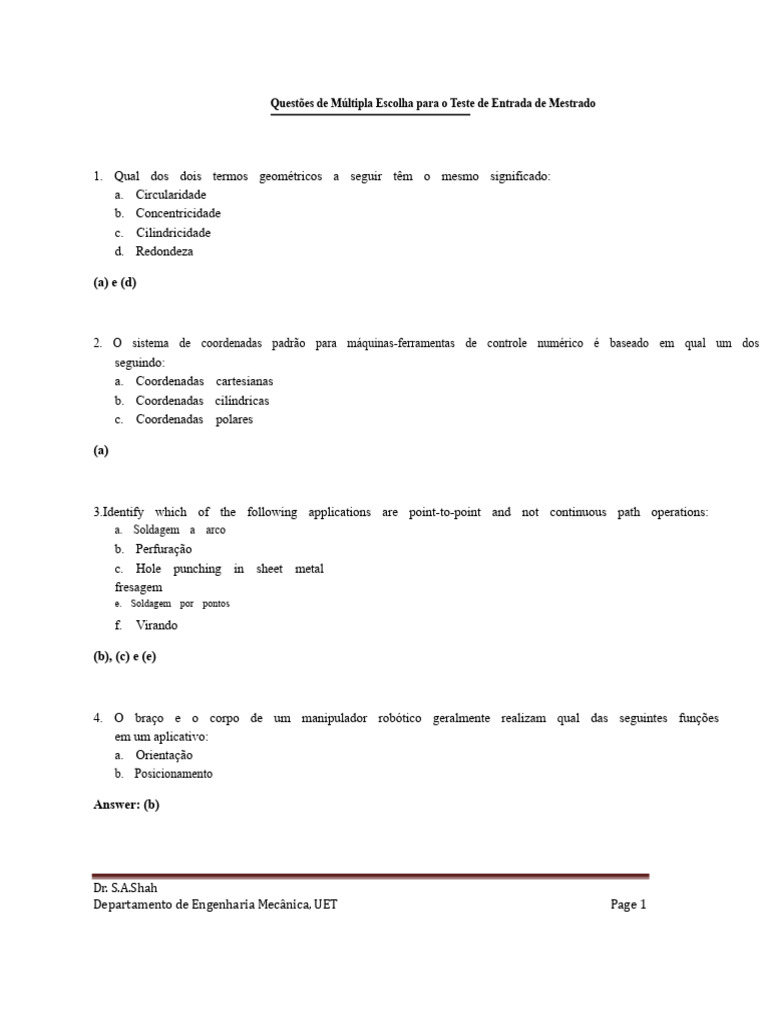Questões de Múltipla Escolha para Mestrado | PDF