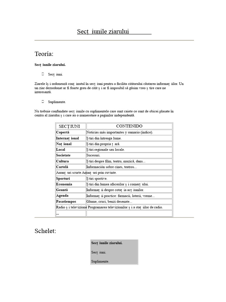 Secțiunile Ziarului | PDF