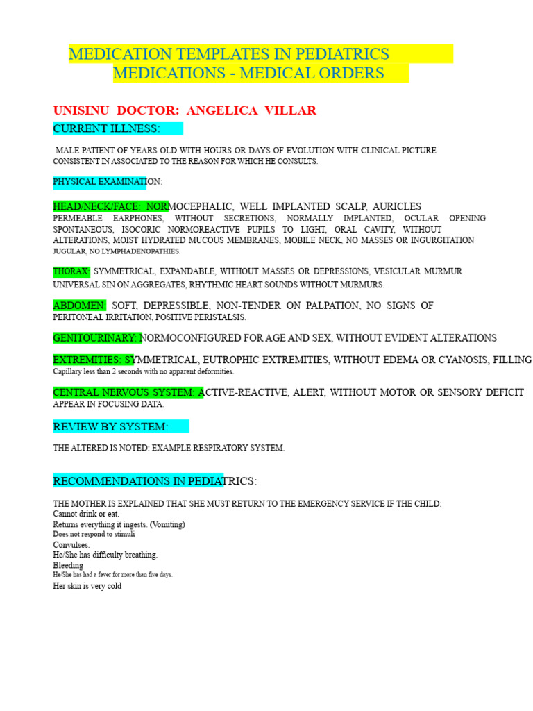 Pediatric Medication Guidelines and Templates | PDF | Clinical Medicine ...