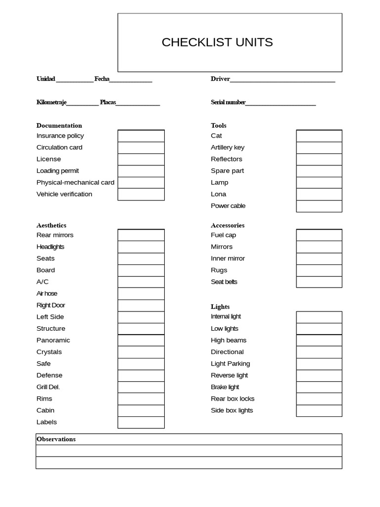 Check List Units | PDF