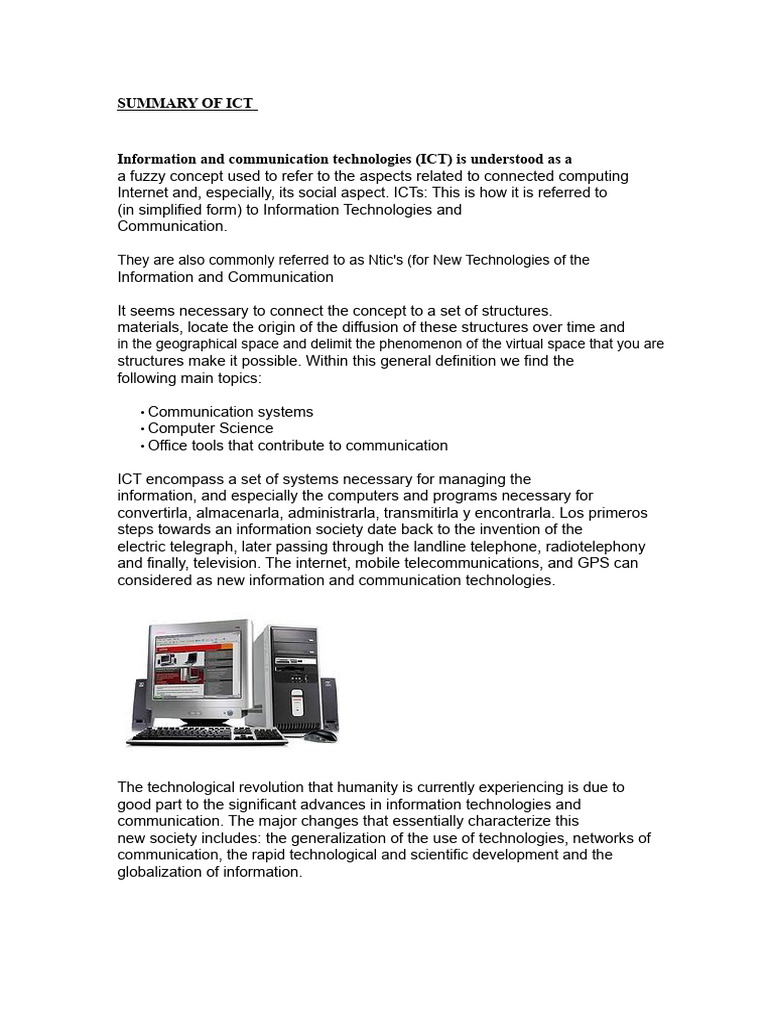 The ICTs Summary | PDF | Information | Communication