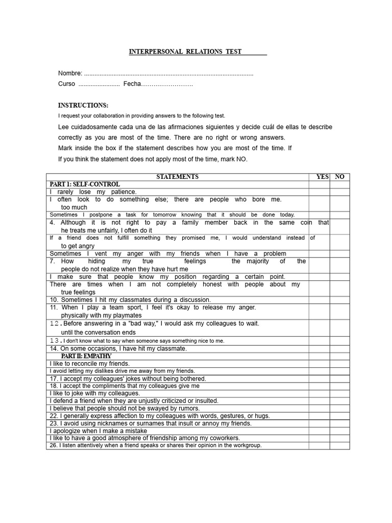 Interpersonal Relations Assessment Test | PDF | Anger | Psychology