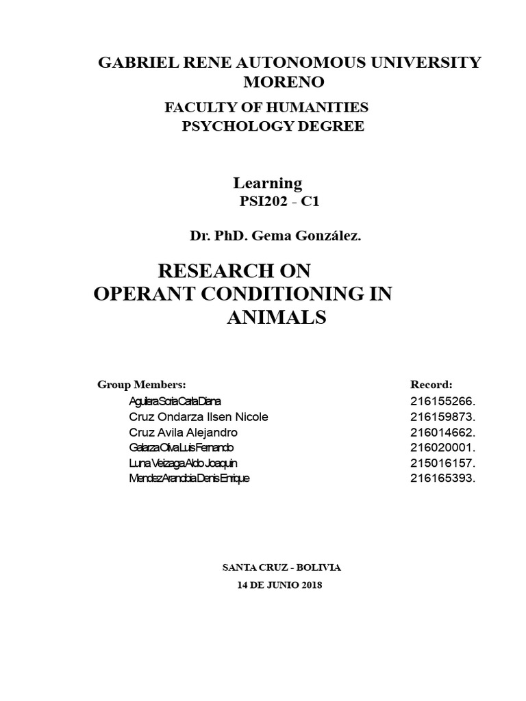 Research On Operant Conditioning in Animal Organisms | PDF | Classical ...