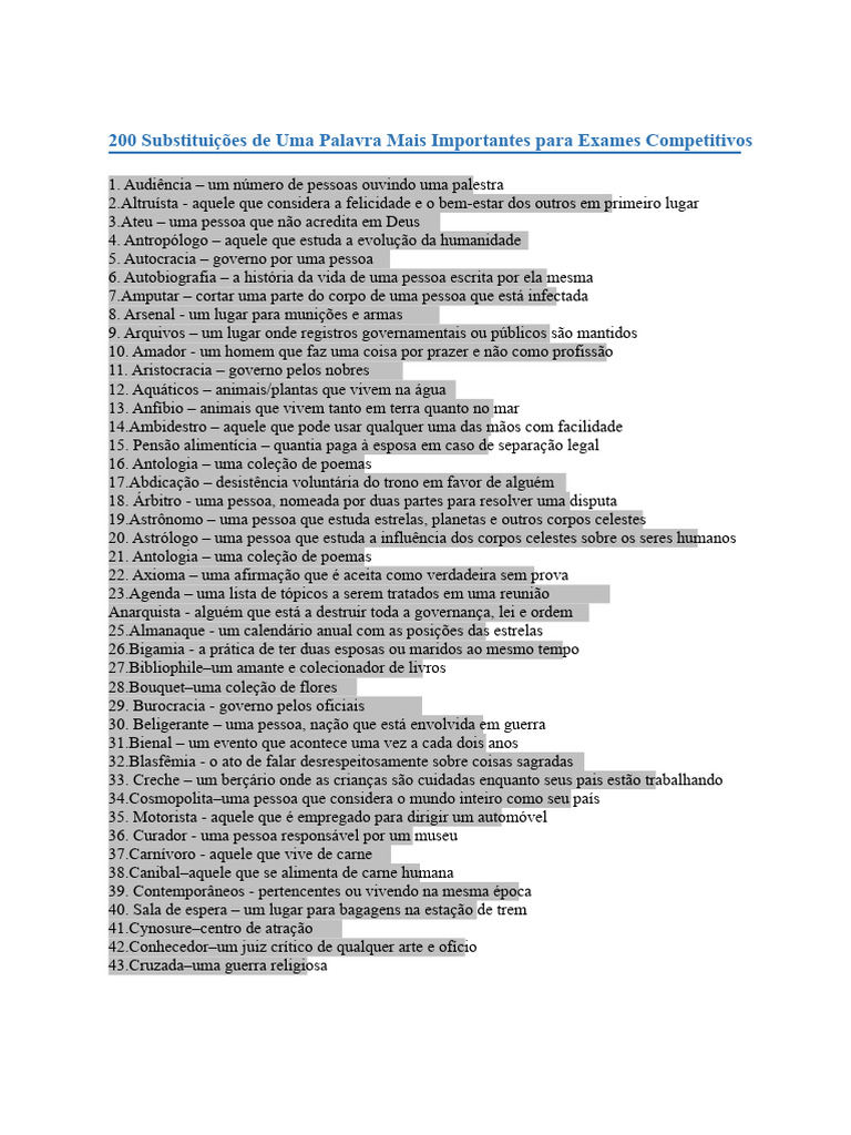 200 Substituições de Palavras para Provas | PDF