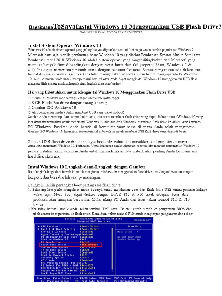 Instal Windows 10 via USB Flash Drive | PDF