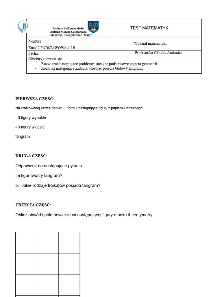 Test Z Geometrii 7 Klasy | PDF