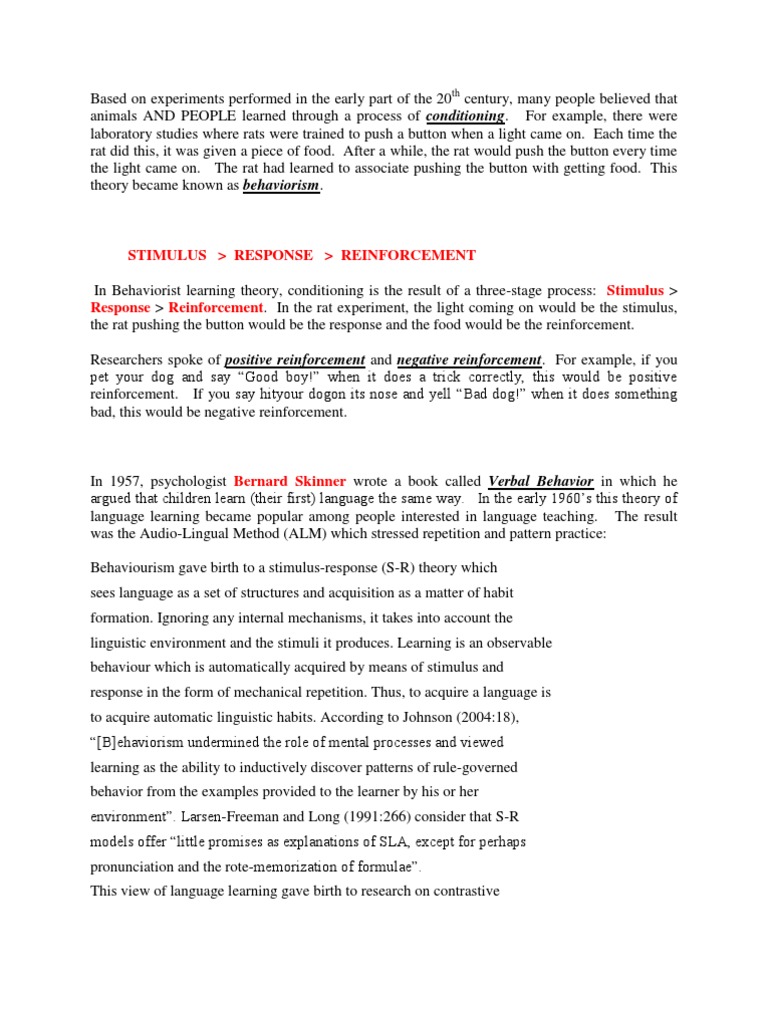 Understanding Behaviorism in Language Learning | PDF | Behaviorism ...