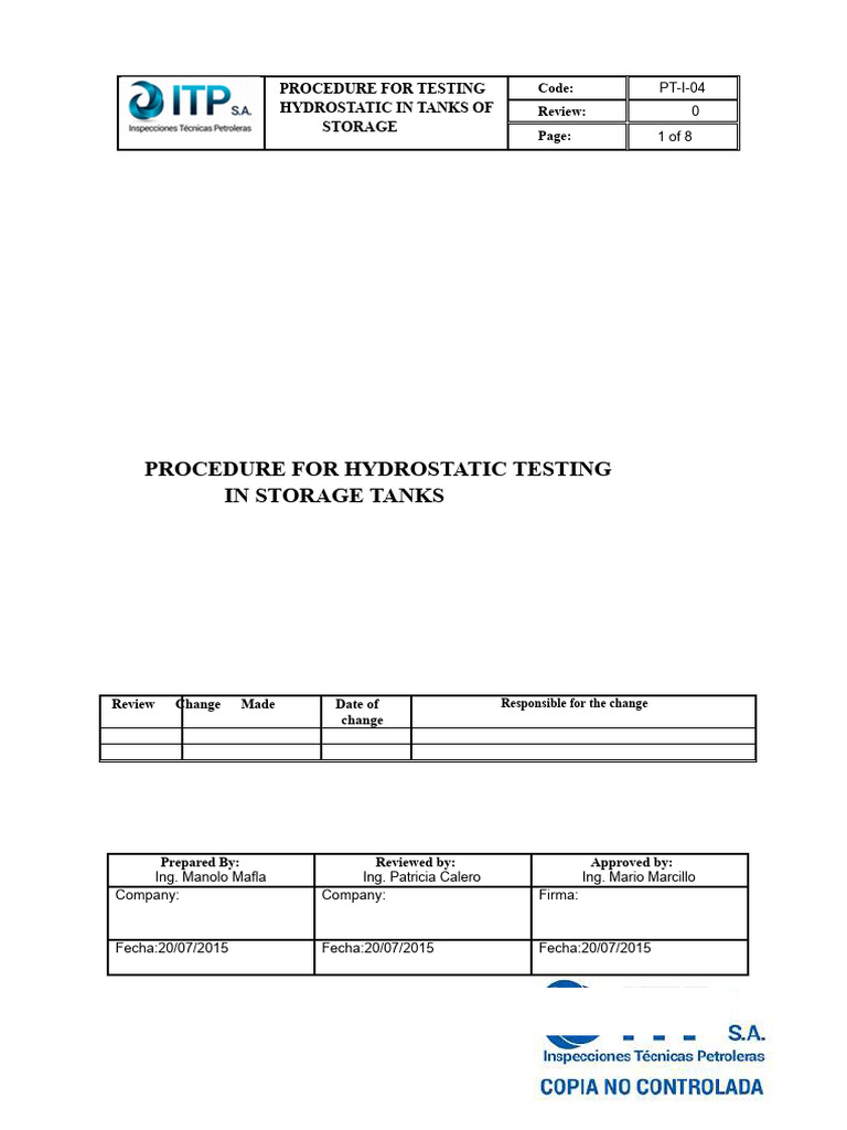 PROCEDURE FOR HYDROSTATIC TESTING.pdf | PDF | Leak