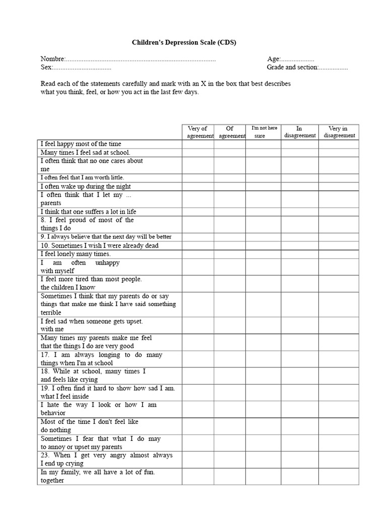 Children's Depression Questionnaire | PDF | Social Psychology ...