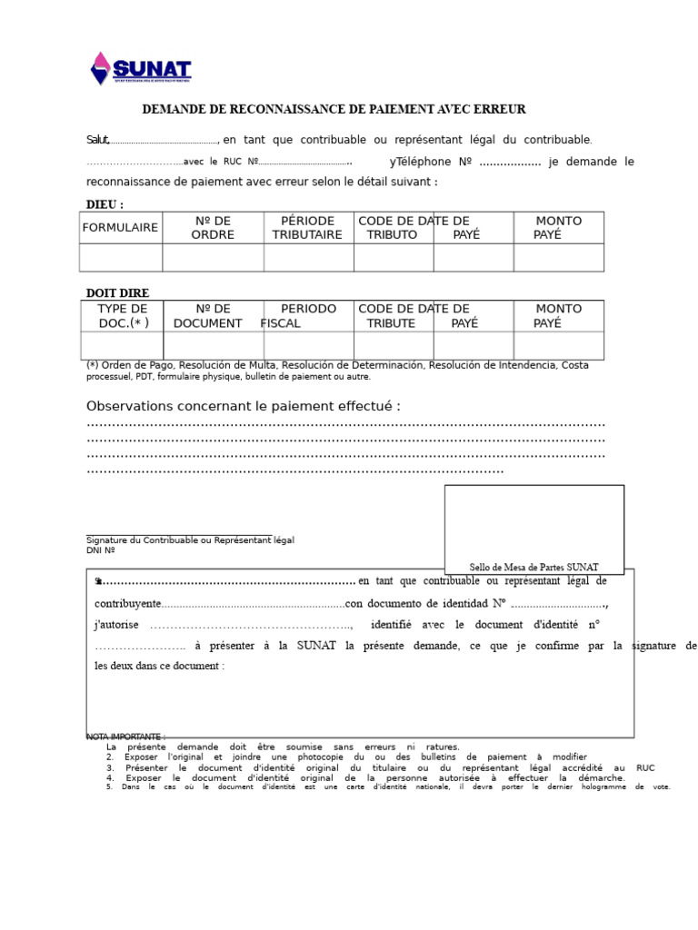 Demande de Reconnaissance de Paiement Avec Erreur | PDF | Impôts