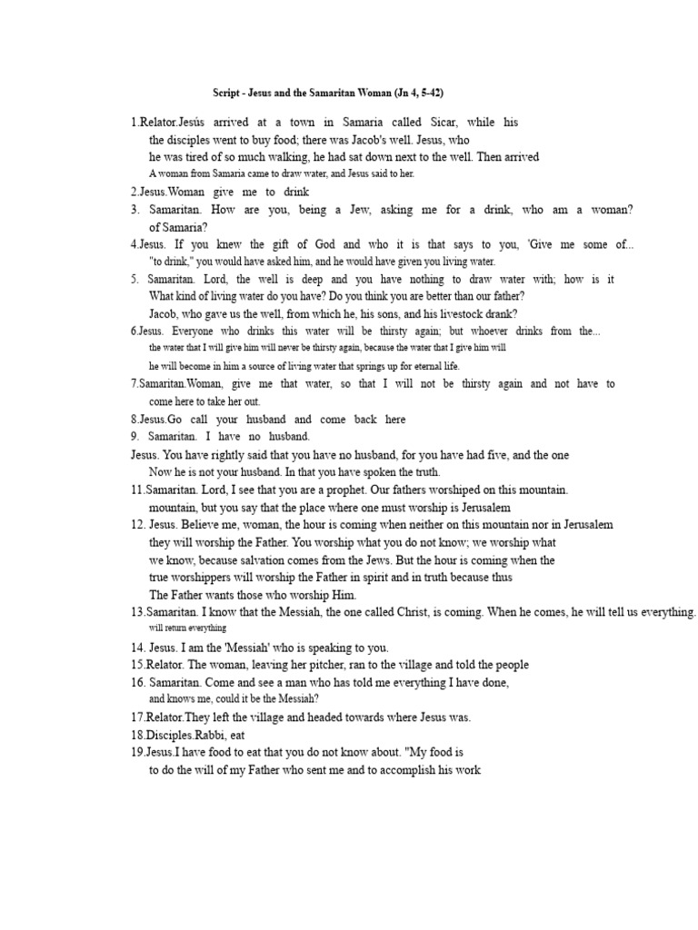 Script - Jesus and The Samaritan Woman | PDF | Jesus | Abrahamic Religions