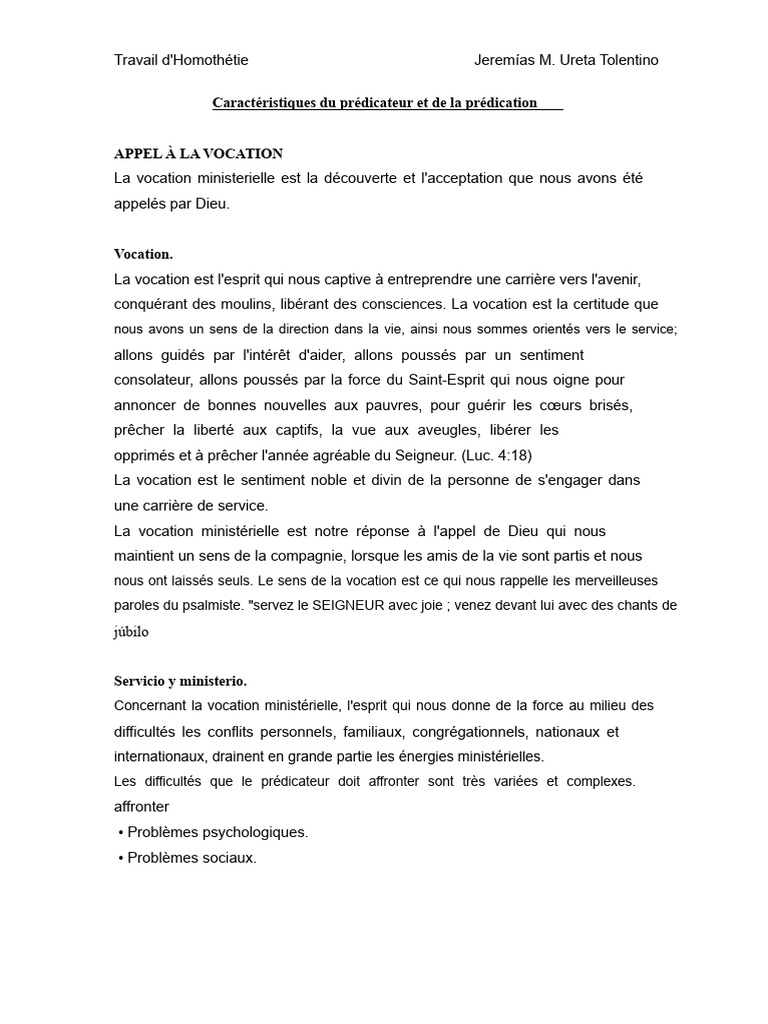 Vocation et qualités du prédicateur | PDF | Dieu | Jésus