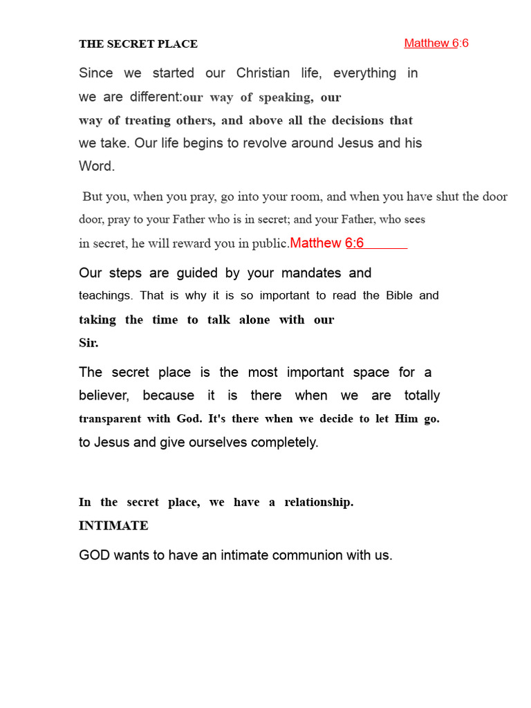The Secret Place | PDF | Jesus | Gospel Of Matthew