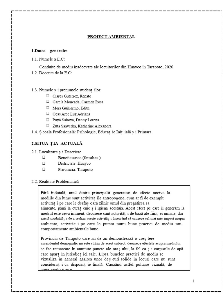 Structura Proiectului Ambiental. | PDF