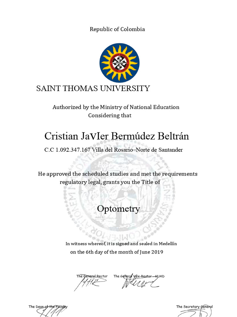 Optometry Degree Certification 2019 | PDF