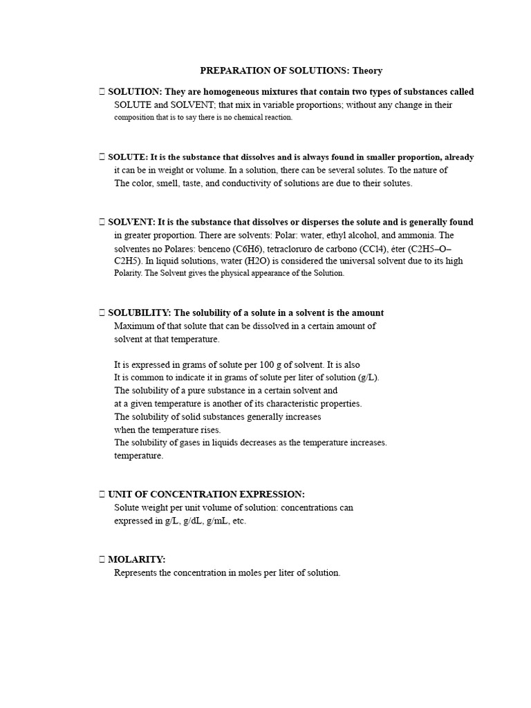 Solution Preparation and Concentration Basics | PDF | Solubility ...