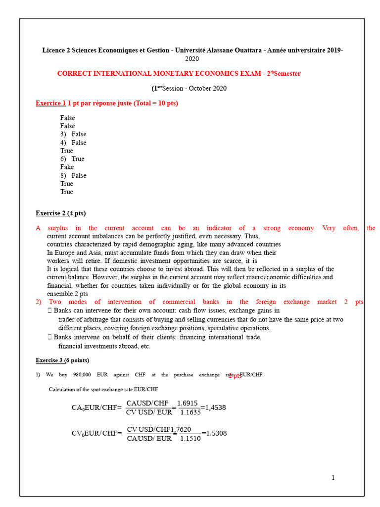 Correct Exam Emi l2 Eco - Session 1 2019-2020 | PDF | Exchange Rate ...