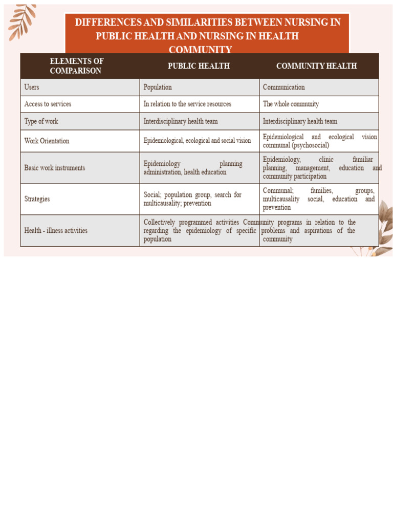 DIFFERENCES AND SIMILARITIES BETWEEN PUBLIC HEALTH NURSING AND ...