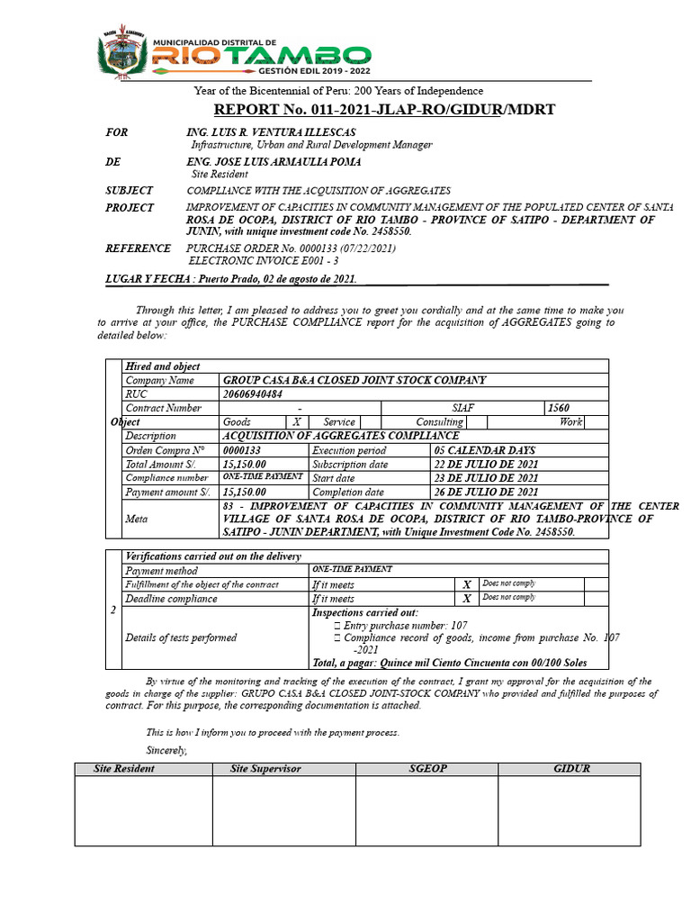 INF No. 011 - COMPLIANCE WITH AGGREGATES ACQUISITION | PDF | Economies ...