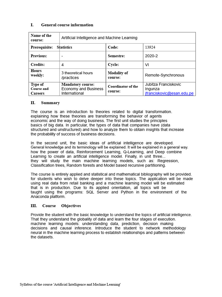 Syllabus - Artificial Intelligence and Machine Learning - 2-7 | PDF ...