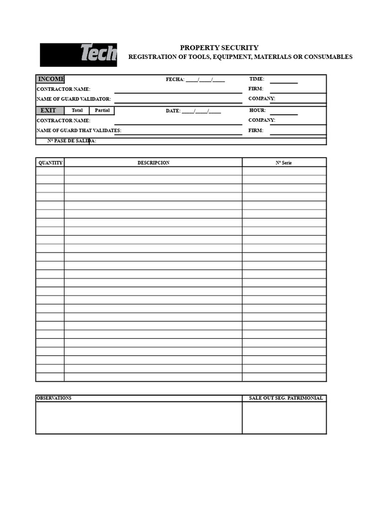 3.5 Tool, Equipment, Materials and Consumables Registration Format | PDF