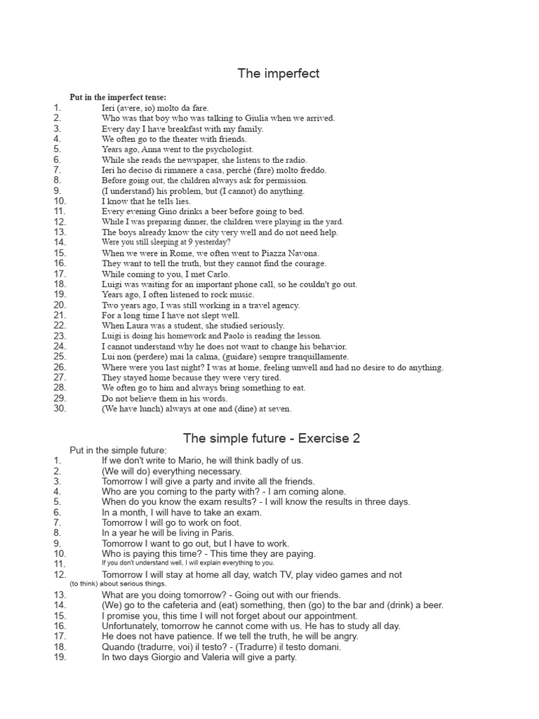 Imperfect Exercises | PDF | Linguistics | Grammar