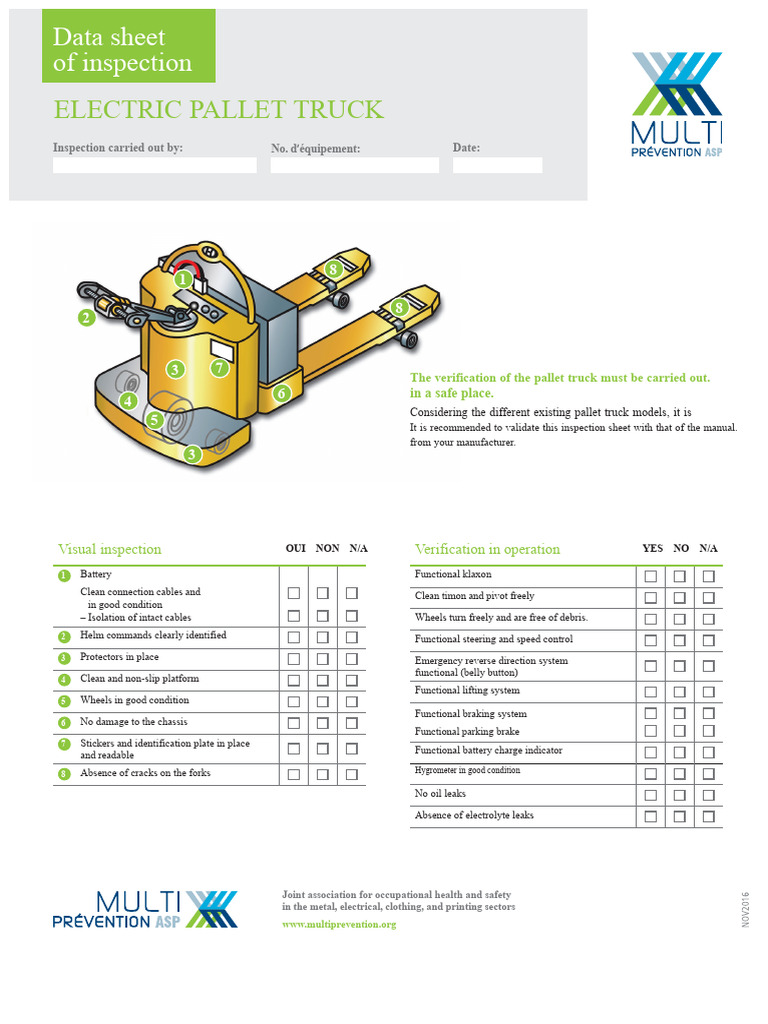 Electric Pallet Truck Inspection Checklist | PDF | Automotive Industry ...