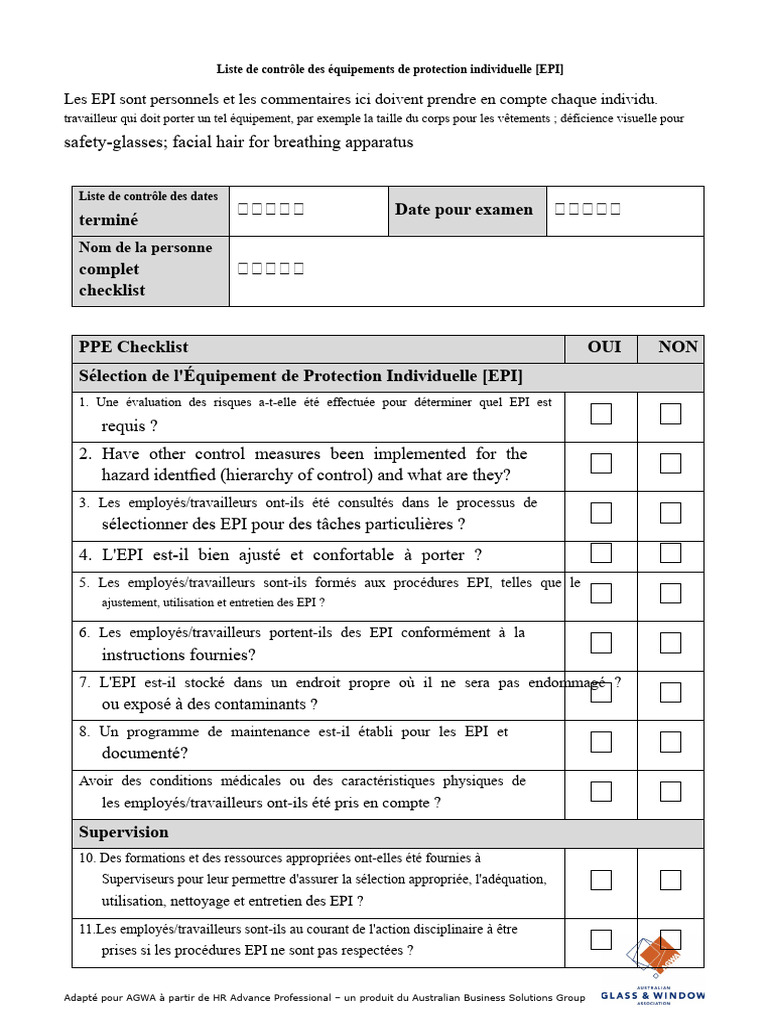 Checklist EPI : Sécurité au Travail | PDF