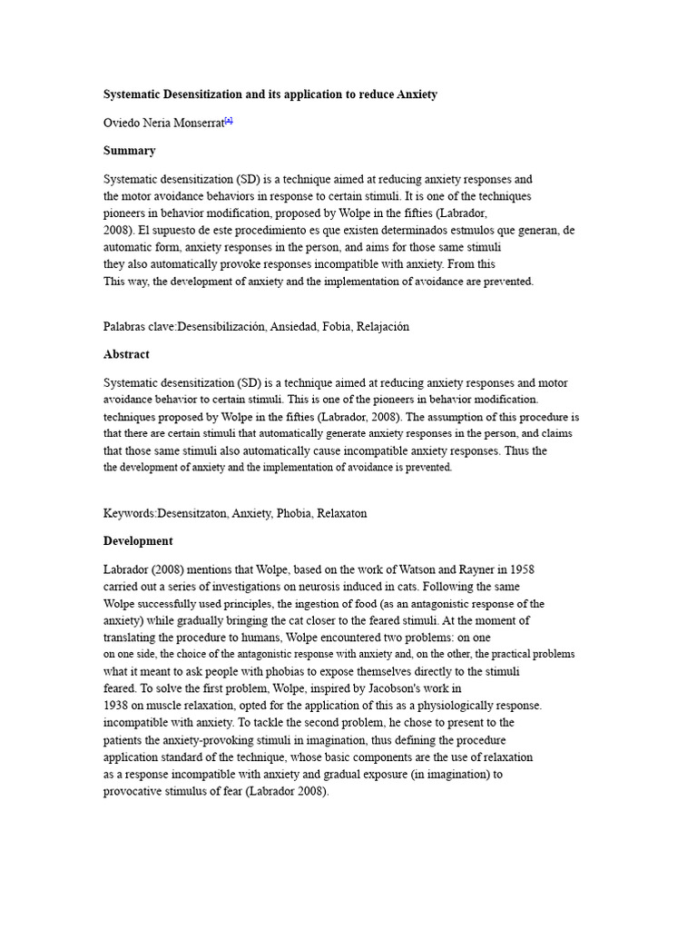Systematic Desensitization for Anxiety Relief | PDF | Classical ...