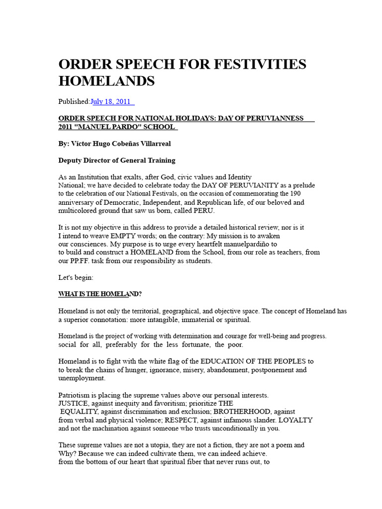 Order Speech For National Holidays | PDF