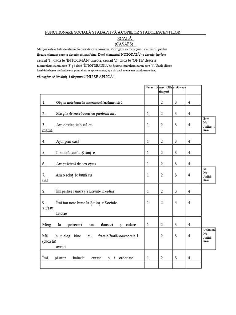 Chestionarul CASAFS | PDF
