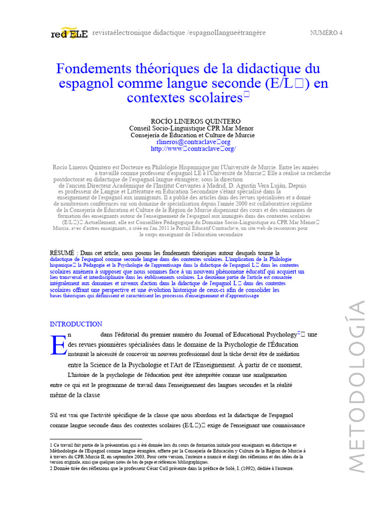 Fondements de la didactique de l'espagnol | PDF | Apprentissage | Pédagogie