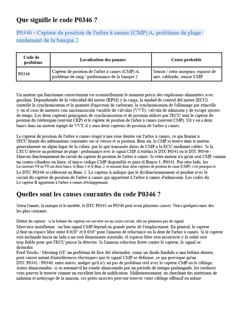 Comprendre le code P0346 | PDF | Organe d'un moteur à explosion ...