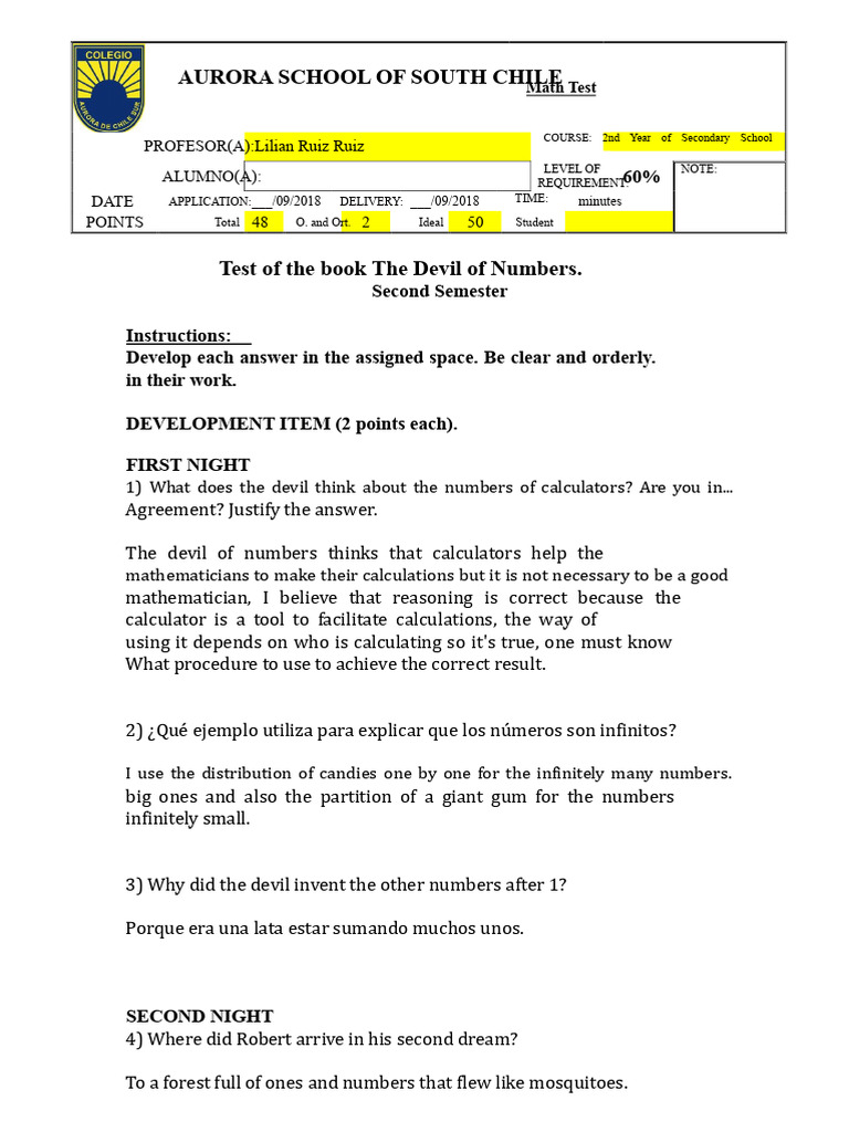 Test of The Book The Devil of Numbers | PDF