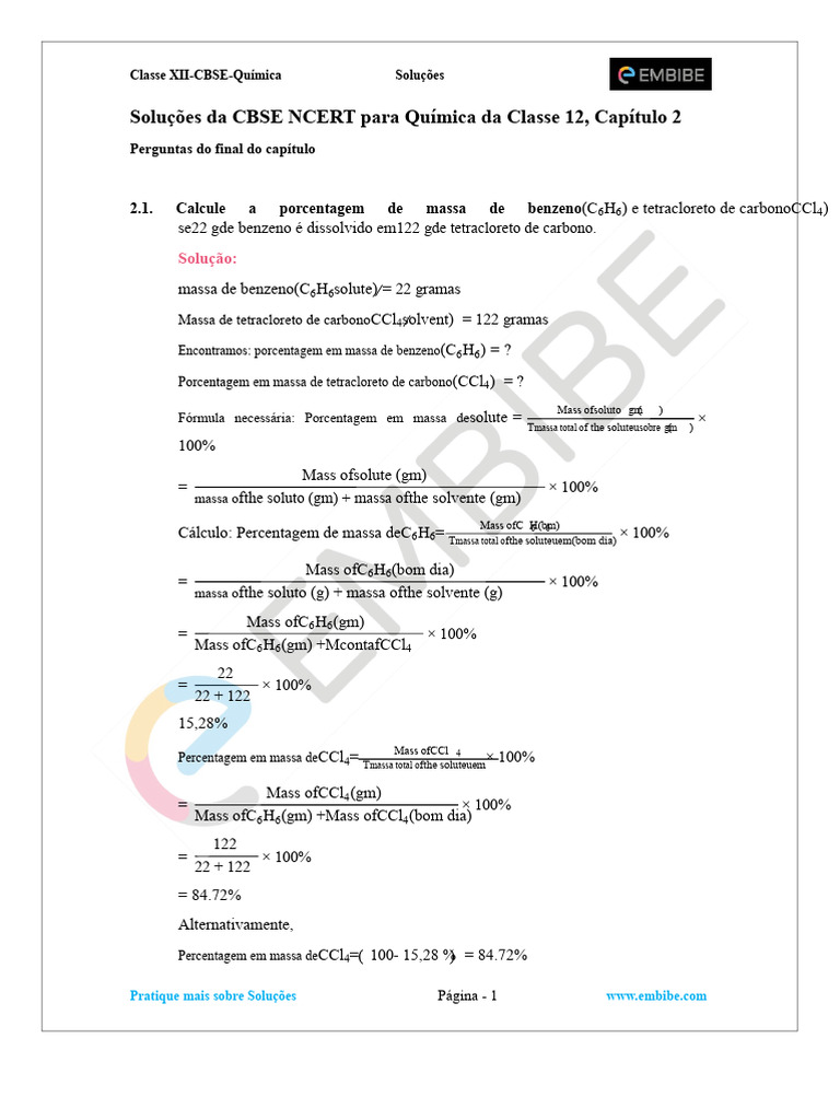 G12 NCERT Unidade-2 Soluções Subjetivas PDF | PDF | Solubilidade ...