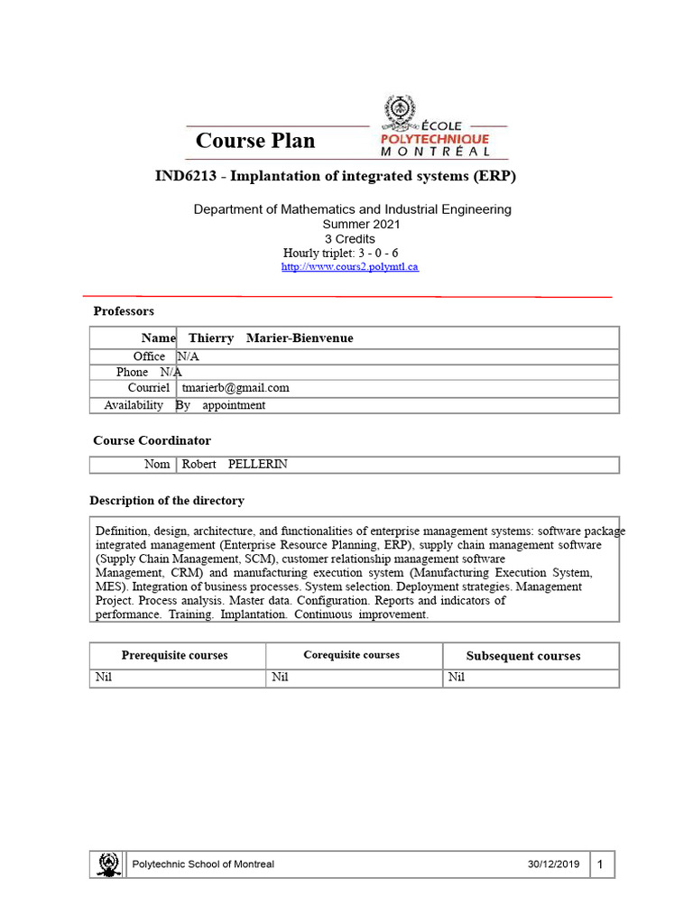 Course Plan IND6213 Summer 2020 | PDF | Enterprise Resource Planning ...