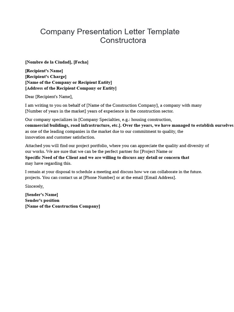 Model of Company Presentation Letter For A Construction Company | PDF