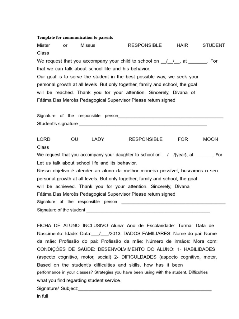 Parent Communication Template for Schools | PDF | Teachers | Attention