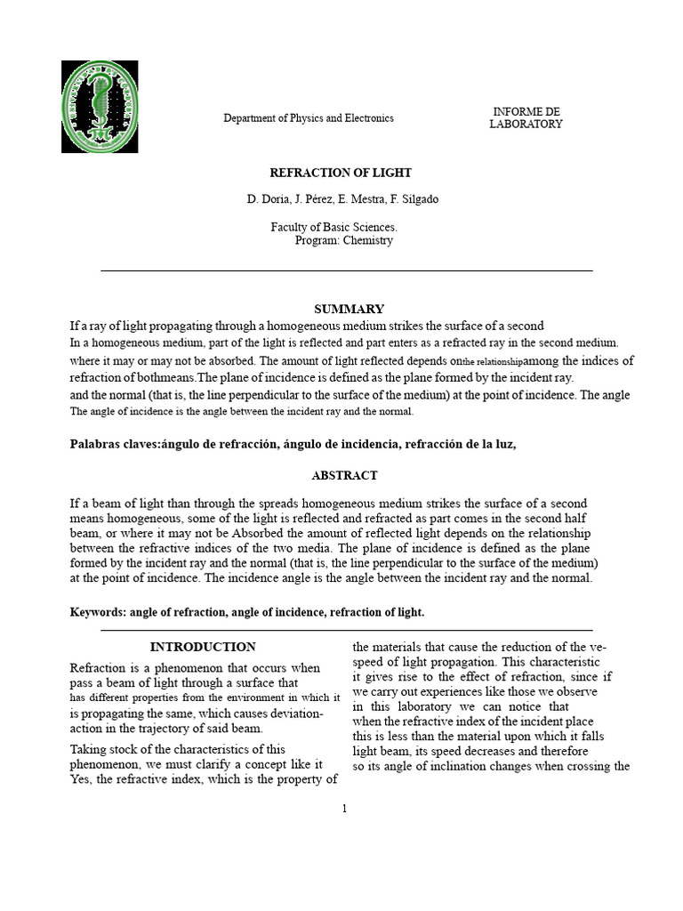 Light Refraction Experiment Report | PDF | Refraction | Light
