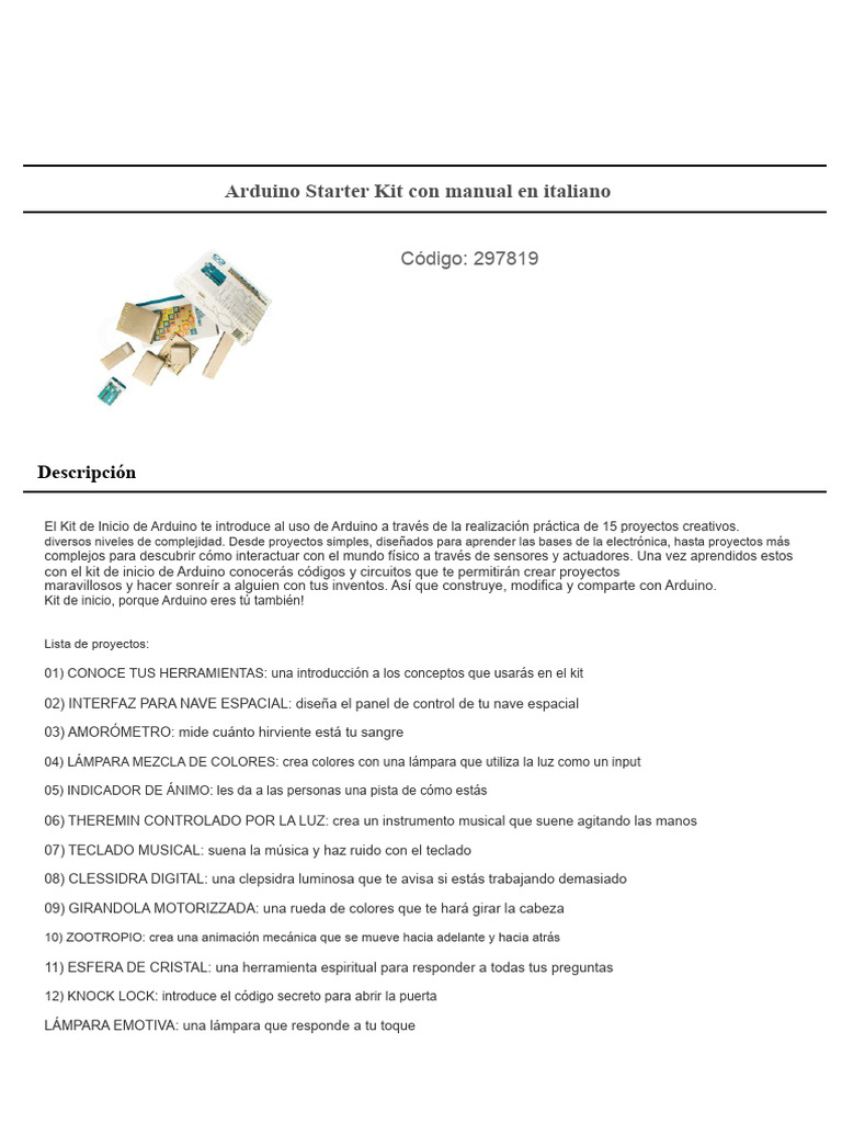 Kit de Inicio Arduino en Italiano | PDF | Arduino | Electrónica