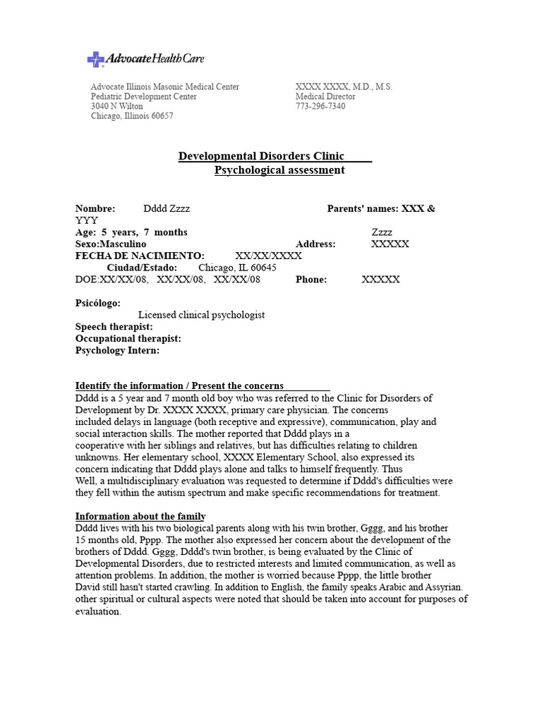 Sample Report ADI-R and ADOS-2 | PDF | Autism | Nonverbal Communication