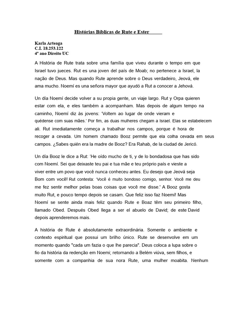 Histórias de Rute e Ester na Bíblia | PDF | Livro de Ruth