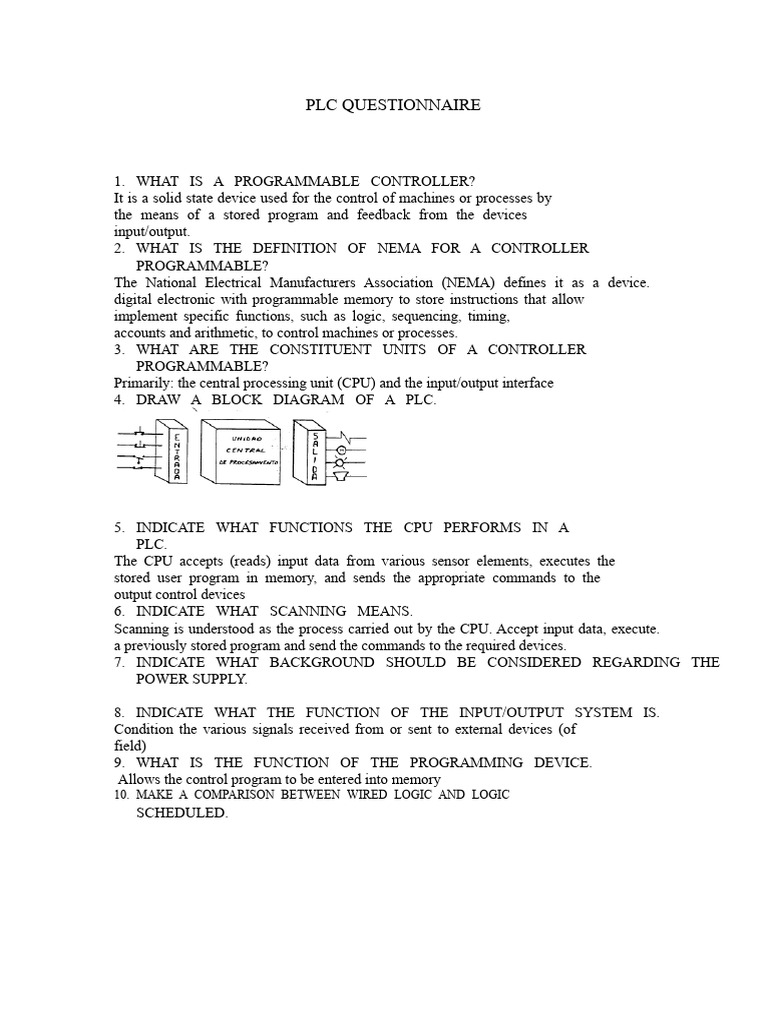 Comprehensive PLC Questionnaire Guide | PDF | Programmable Logic ...