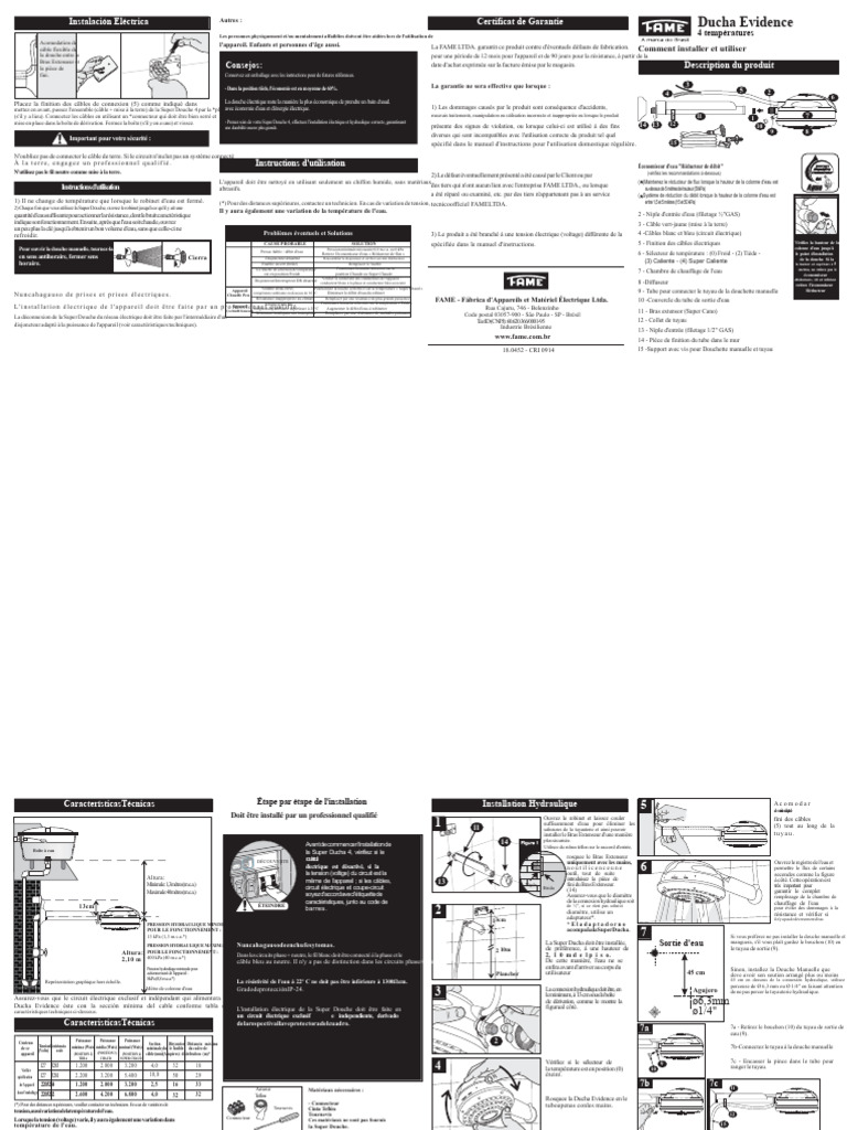 Guide d'installation Super Douche 4 | PDF | Douche | Robinet (plomberie)